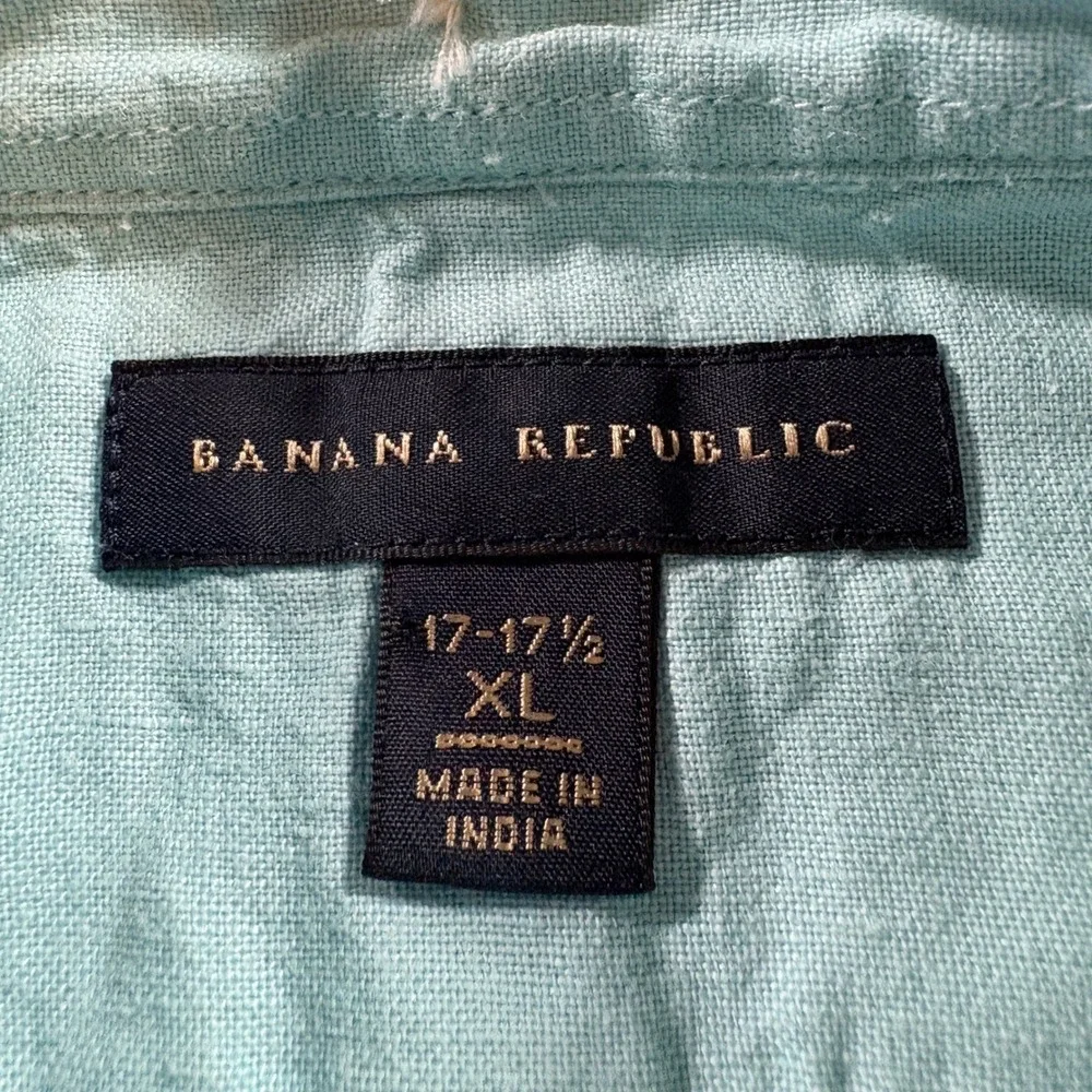 Banana Republic Button Down Shirt Mens XL Green Linen Cotton Blend Long Sleeve